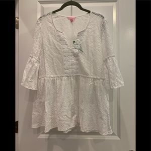 Lilly Pulitzer diamond geo lace peplum top